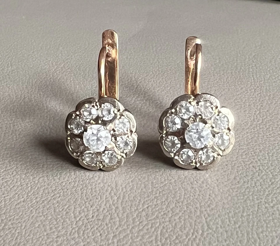 Orecchini In Oro Gold 585 14K e Zirconie URSS СССР - Immagine 2 di 4