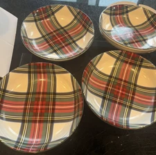 4 Pottery Barn Stewart Plaid Christmas white bowls New in box