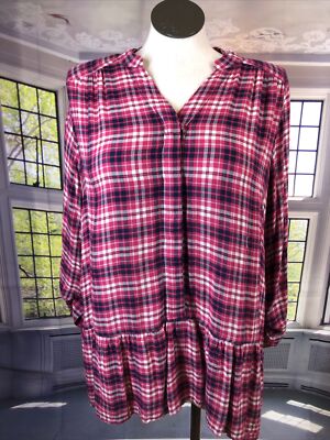 Lane Bryant 18 Pink plaid V neck tunic 