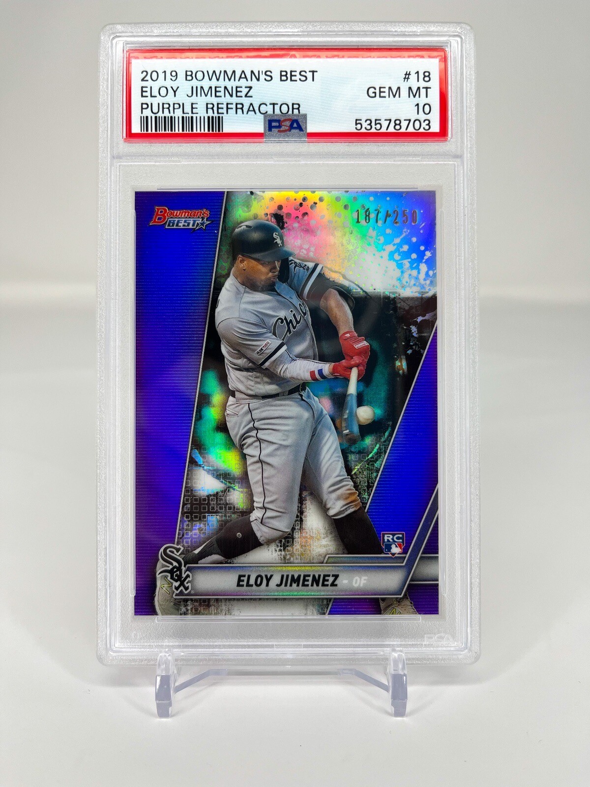 Eloy Jimenez 2019 Bowman’s Best Purple Refractor #187/250 Rookie RC PSA 10