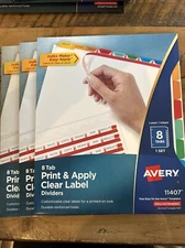 Avery Clear Label Index Maker Dividers 8 Tabs 3 Packs #11407 New Sealed
