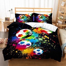 Kids Graffiti Football Duvet Cover Set Single 135x200cm Boys Bedding Black
