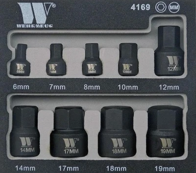 Welzh Werkzeug Low Profile Stubby Short Impact Hex Allen Bit Socket Set 6-19mm