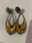 VINTAGE  HUGE SILVER AND GOLD TONE OPEN CENTER DANGLE CLIP ON EARRINGS 3.5" — photo 3