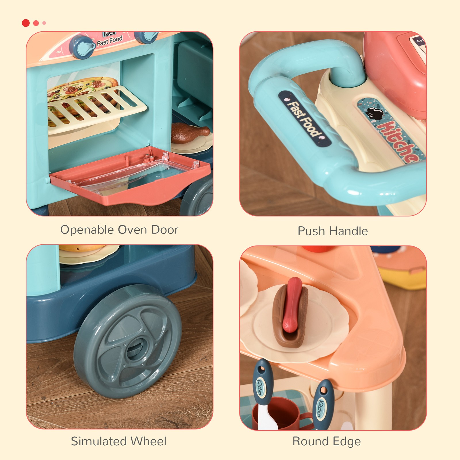 как выглядит Kids Kitchen with Accessories, Cash Register, Play Food, Wheels for kids 3-6 фото