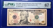 2006 $10 Federal Reserve Note Fr-2040-B* New York PMG67EPQ Superb Gem