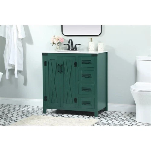 Elegant Decor Grant 32" Aluminum MDF Single Bathroom Vanity in Green - Picture 2 of 8