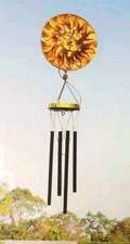Wind Chimes Sun Face🌞 Wind Chimes Outdoors  Hanging Gold Solar Lights 40" New