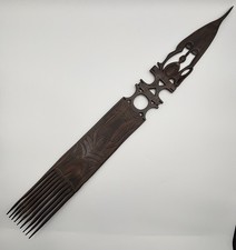 Vintage 27 Handmade African Ebony Carved Wood Tribal Mask Hair Comb Wall Art