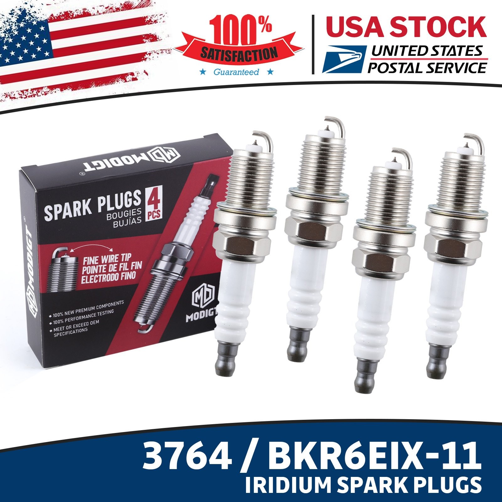4PCS For NGK BKR6EIX11 3764 IRIDIUM Spark Plug FOR Nissan Mitsubishi Honda l4 US