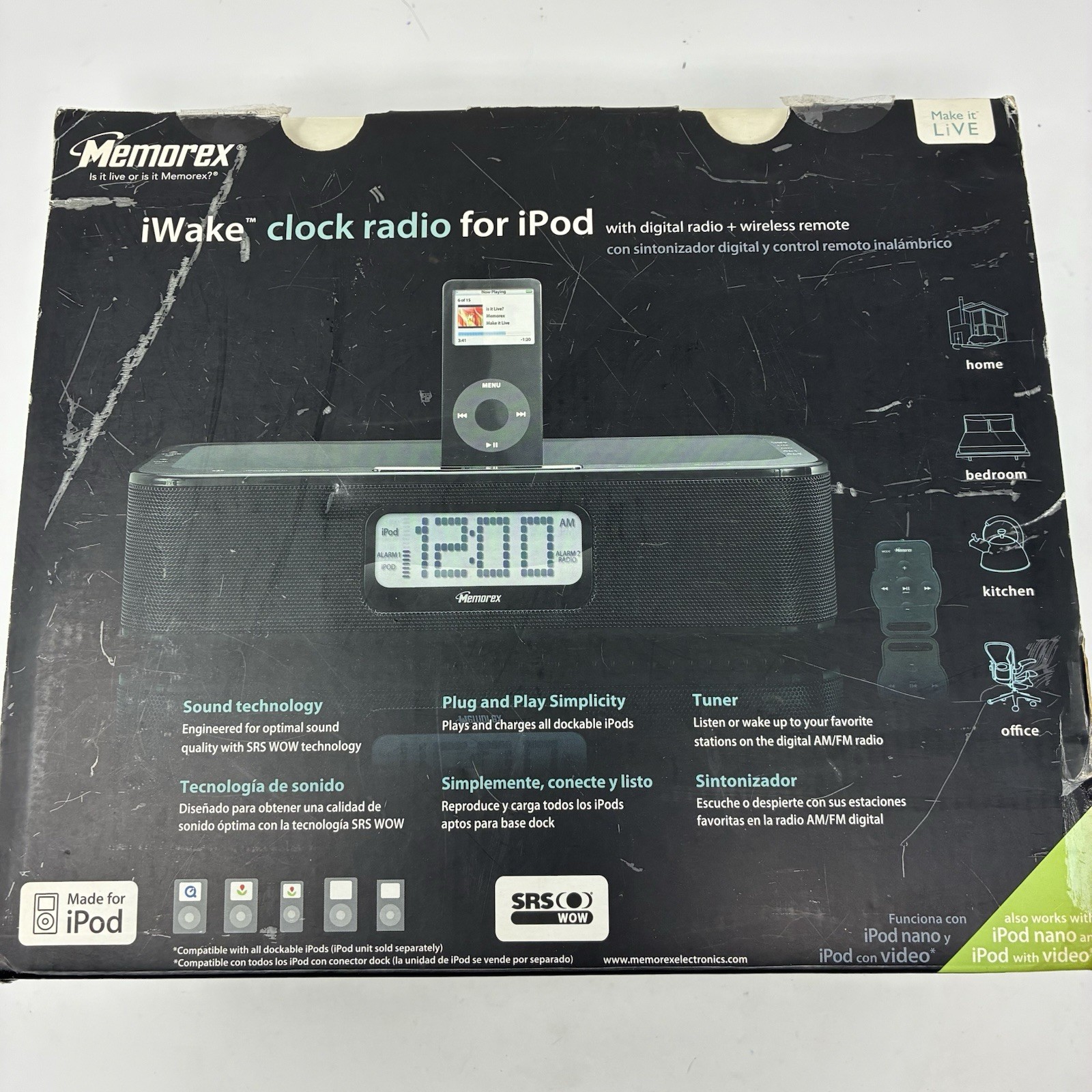 Memorex iWake Dual Alarm Clock Mi4004 W/AM/FM Radio & IPod Compatibility NIB