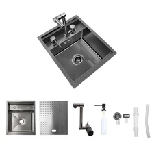 RV Sink, 17.32×14.17×7.87 Inch Black Bar Sink, Portable Small Single Bowl Mul...