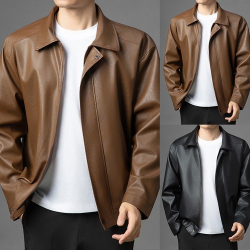 Chaqueta de cuero para uso diario informal para hombre diseño de manga larga patrón de color liso