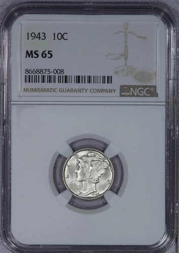 1943 Mercury Dime 10c NGC MS65