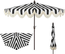 Beverly 9 Ft. Half Umbrella with Crank  Tilt - Black/White UV Protection