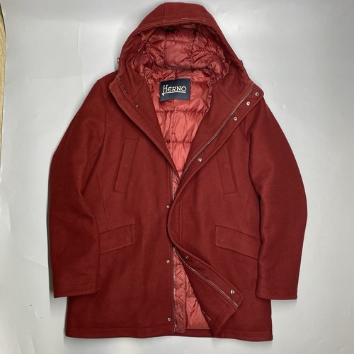 Herno Men’s Red Wool Lined Parka Jacket Big Size 46/56 Puffer - Picture 2 of 15