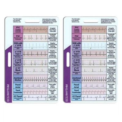 2pcs ECG/EKG Rhythm  Card  Sided EKG Rhythm Interpretation Badge Card ECG3173