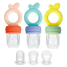 PandaEar 3 Pack Silicone Baby Fruit Food Feeder Pacifier with 3 Sizes Silicon...