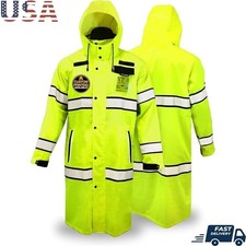 High Visibility Waterproof Rain Jacket W/ ID Pocket Reflective Safety Gear New