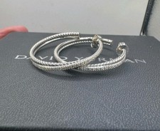 David.Yurman Sterling Silver Xtra Large CROSSOVER Pave DIAMONDS Hoop Earrings David.Yurman Sterling Silver Xtra Large CROSSOVER Pave DIAMONDS Hoop Earrings - Image 1