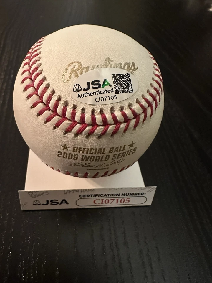 Auténtico CC Sabathia Firmado 09 Serie Mundial Béisbol NY Yankees con “HOF 25” JSA Foto 3 de 3