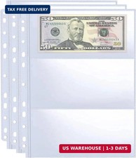 30 Pack 180 Pockets 11 Hole Currency Collection Sleeves, Cash Collecting Album R