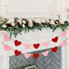 Valentine'S Day Decor Garlands, 2 Packs Pink  Red Heart-Shaped Felt  Wood Bead