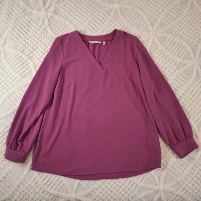 Soft Surroundings Petite Small Purple V-Neck Long Sleeve Blouse
