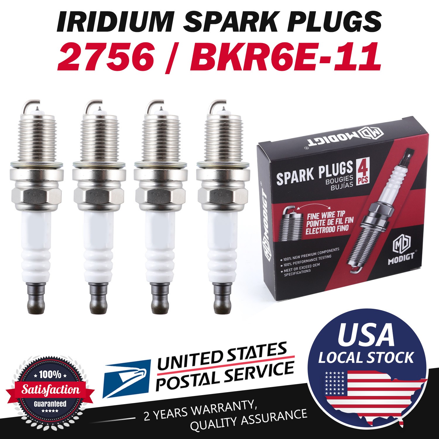 Set of 4 For NGK 2756/BKR6E-11 Fit NGK Modigt Resistor Spark Plugs OEM Quality