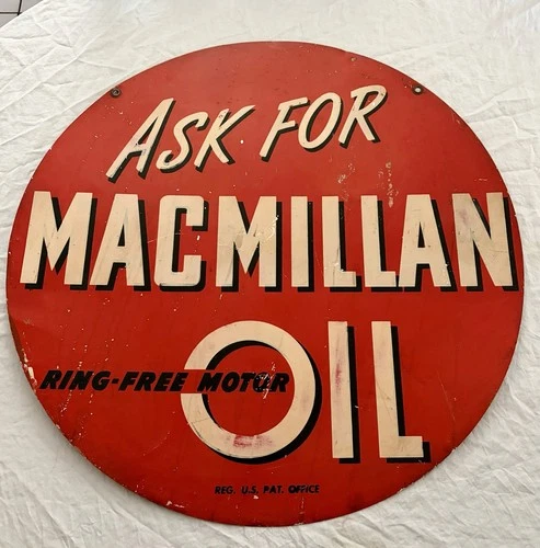 Vintage Original Ask For Macmillan Ring Free Motor Oil 2x Sided Tin Sign 29.5”