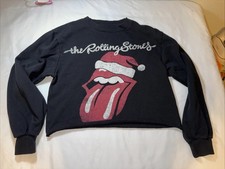The Rolling Stones Christmas Black Sweatshirt Cotton Blend Red Lips Tongue S