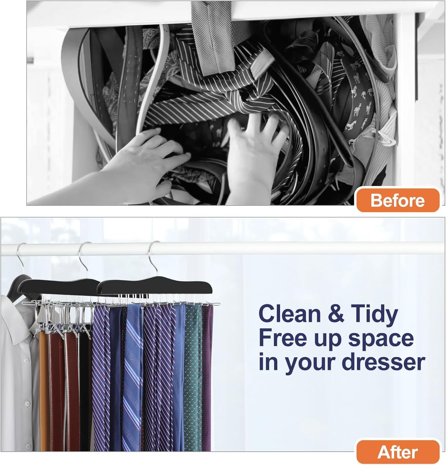 TOPIA HANGER Tie Rack Hanger for Closet, Wooden Organizer 1-Pack, Black 