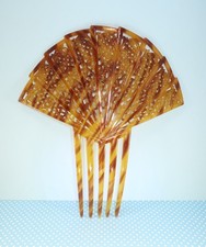 Vintage Art Deco Celluloid Hair Comb Faux Tortoise Shell Large 7.75" Fan Shape