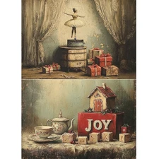 A4 Decoupage Paper 2 VINTAGE HOLIDAY JOY - ITD Collection Rice Paper Craft