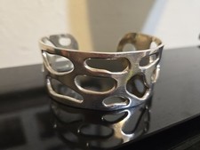 925 Sterling Silver Vintage Cutout Design Wide Cuff Bracelet 44 Grams
