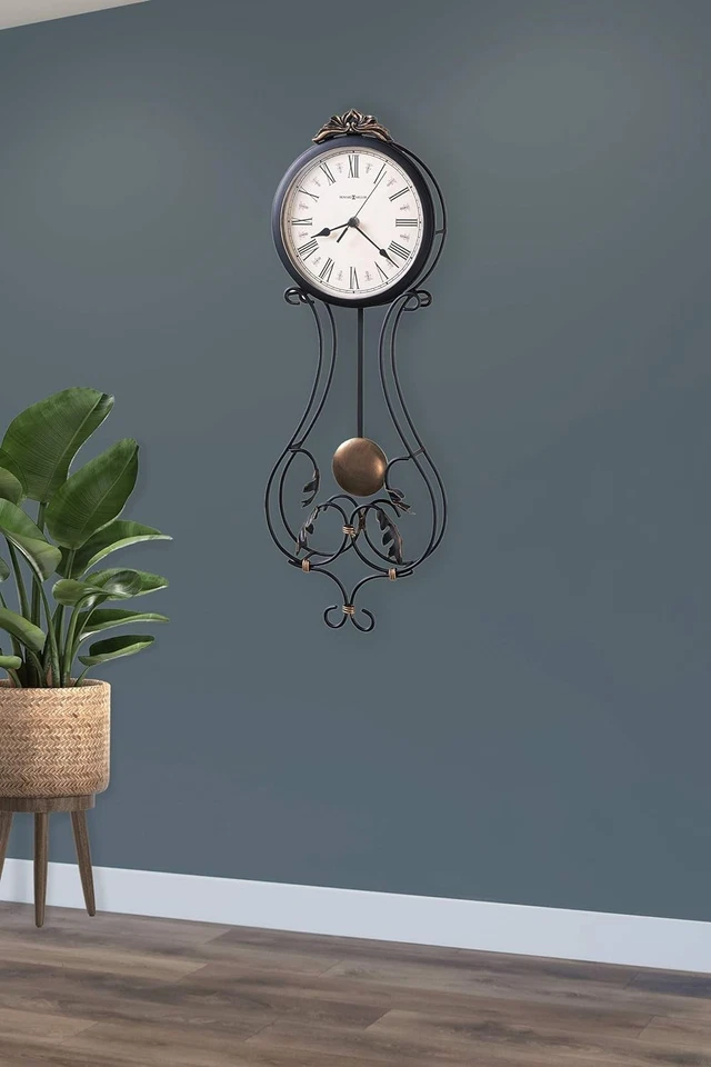 Howard Miller Paulina Wall Clock, Gray Finishes with Golden Pendulum & Quartz Mo - Image 2 of 4