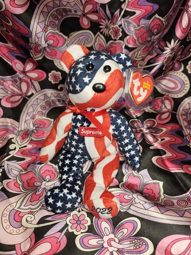 SUPREME l'ours ❤️ Presque comme neuf ❤️ Rare bonnet original TY bébé exclusivité Japon 2022
