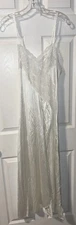 Vintage VAL MODE White NIGHTGOWN Medium LACE Maxi NYLON Long Gown Front Slit