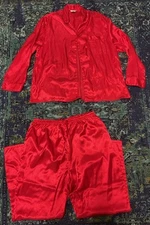 Kathryn Large Vintage 2 Piece Womens Silky Pajama Set Red Satin  Size XL