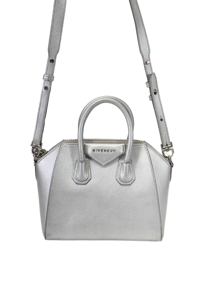 Givenchy Womens Metallic Silver Sugar Goatskin Small Antigona Bag Handbag - Image 2 of 4