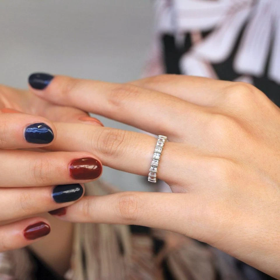 Обручальное кольцо 3,42 карата с белым камнем принцессы вечность из чистого 14-каратного белого золота - Изображение 2 из 4