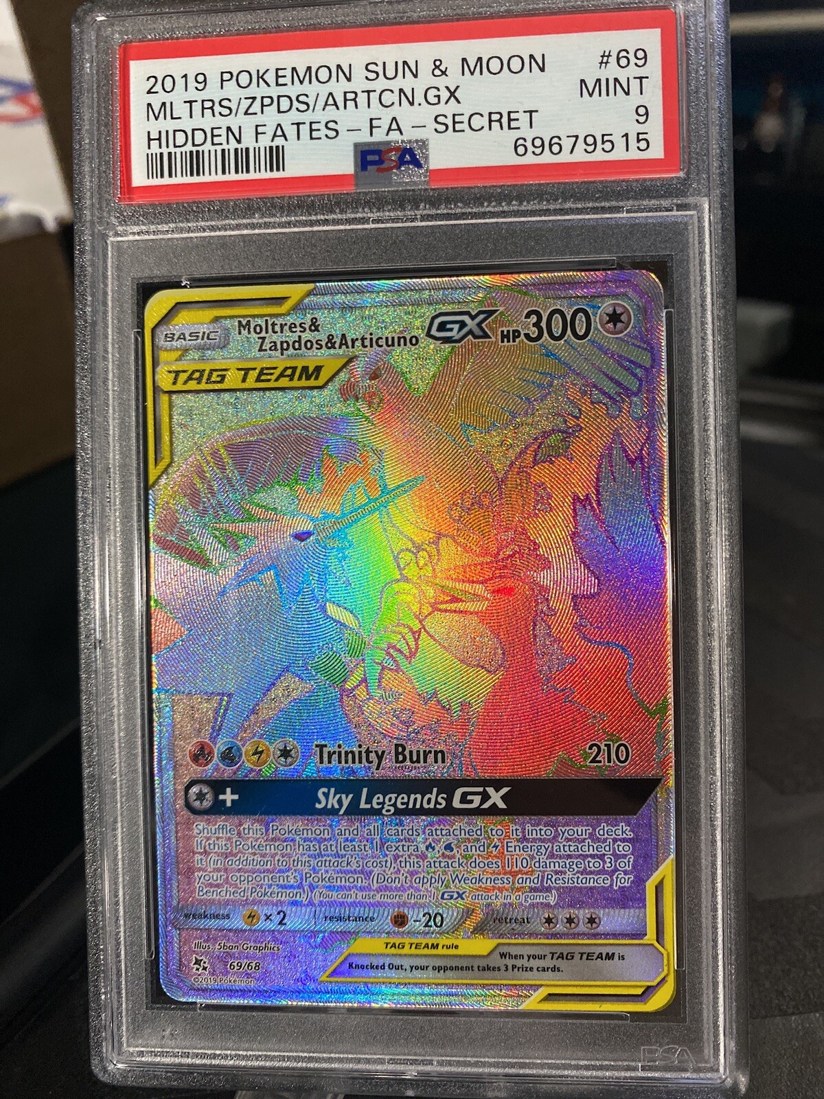 PSA 10 Pokemon MOLTRES & ZAPDOS & ARTICUNO GX 69/68 Full Art