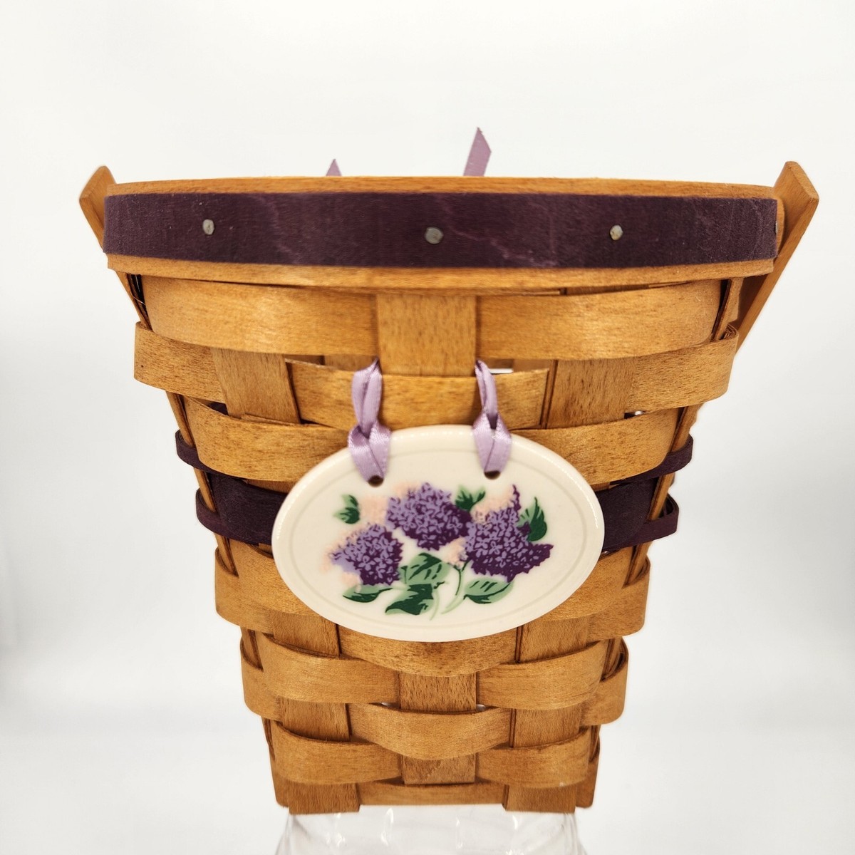 【希少】Longaberger 1994 キャンドルバスケット ライナー付 Longaberger 1994 May Series Lilac Basket+Prot+Liner+Tie On+Cards