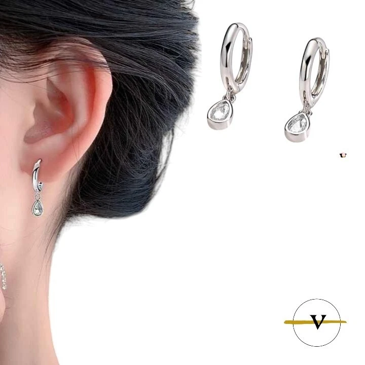 ORECCHINI DONNA A CERCHIO CON ZIRCONE A FORMA DI GOCCIA IN ARGENTO 925 RODIATO - Immagine 2 di 4