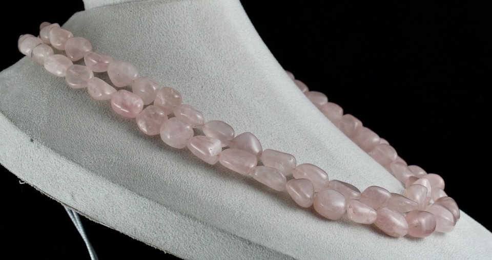 Natural Rose Quartz Beaded Necklace 2 Line 1109 Carats Nuggets Gemstone