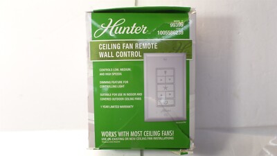 HUNTER 99393 UNIVERSAL DAMP RATED CEILING FAN WALL REMOTE CONTROL WHITE
