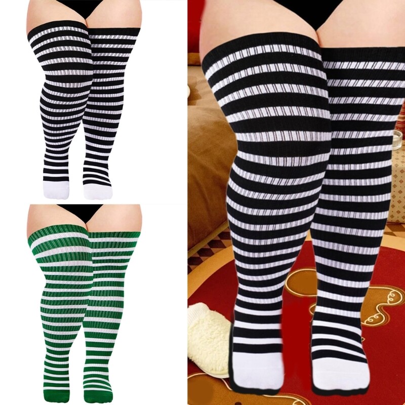 Women Thigh High Stockings Halloween Striped Over Knee Socks for Thick Thighs