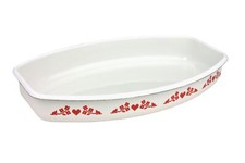 Münder Emaille Brotkorb / Auflaufform weiß rote Dekor Folklore Herzen Restposten