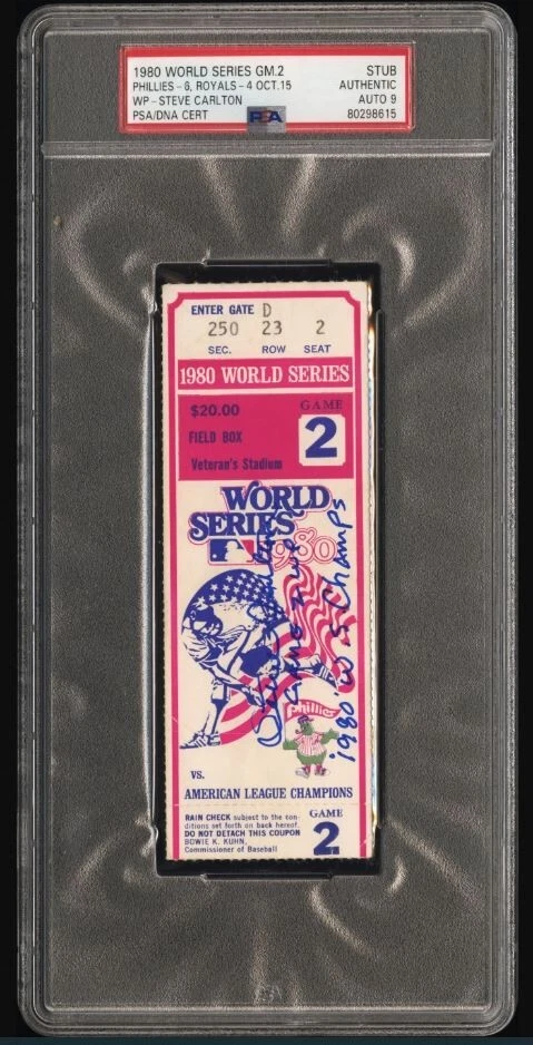 1980 Steve Carlton HOF Signed World Series Gm 2 Ticket PSADNA Certified Auto 9 - Image 3 of 4