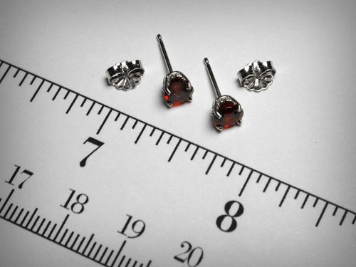 Genuine Garnet Stud Earrings. 5.0mm. Solid 14K White Gold. January Birthstone. - Picture 2 of 5